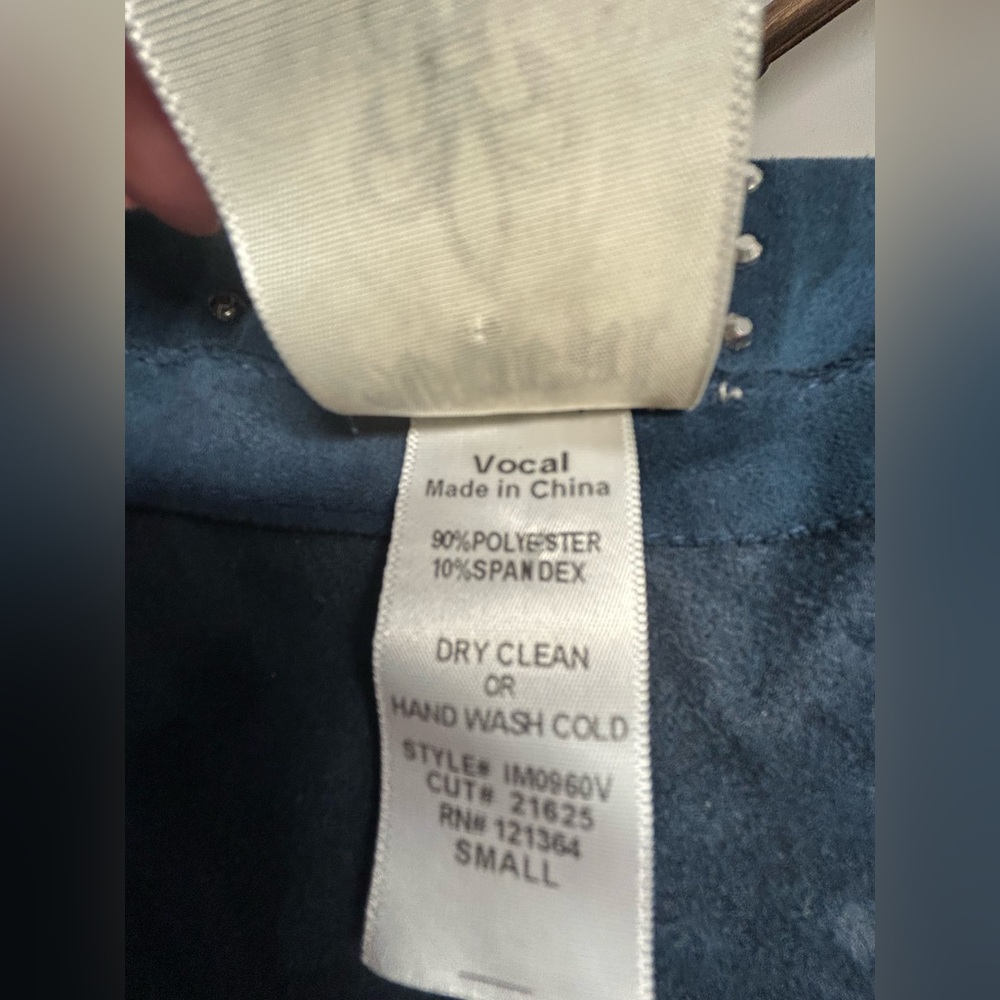 Vocal Navy Faux Suede Sleeveless Duster Vest with Rhinestone Studs - Picture 8 of 9